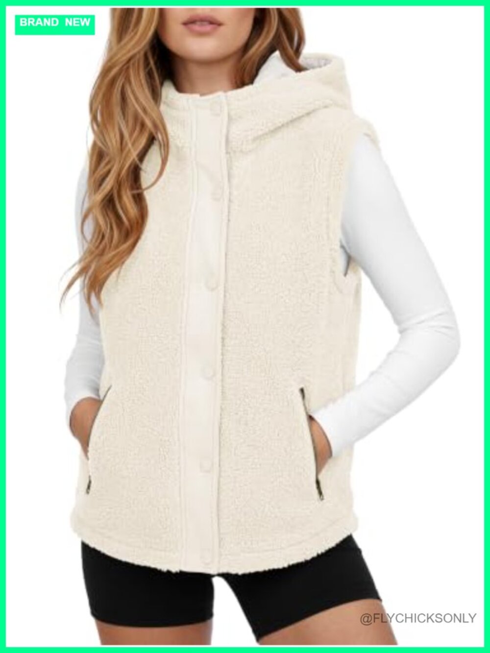 Womens Oversized Sherpa Fleece Vest Hooded Snap Button Sleeveless